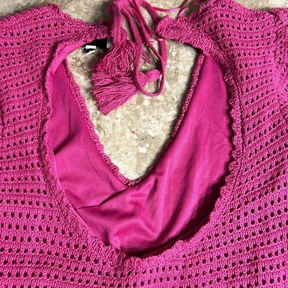 Crochet dress,pink Sm,cottagecore, tassels,fairy,whimsy,coastal,feminine,NWT - Picture 10 of 15